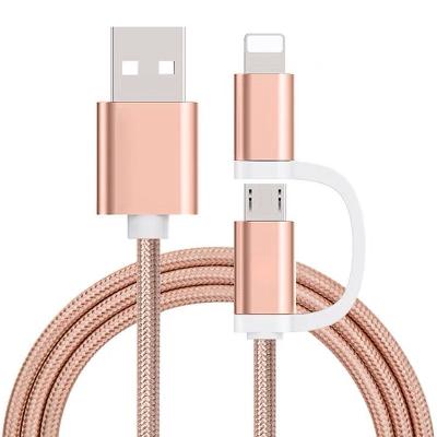 China MP3/MP4 player nylon braided 2A 2 in 1 micro usb and 8 pin multiple and fast usb data charging cables for iPhone for Samsung for sale