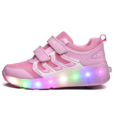 China Buckle strap Wholesale mesh breathable Flashing wing Led shoes with  Wheel rechargeable Skate Roller Shoes for sale