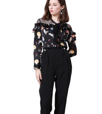 China 2021 QUICK DRY spring and summer new women's black printed chiffon shirt women top for sale