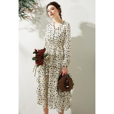 China Viable Wholesale Spring Sleeve Polka Dot Long Casual Dress for sale