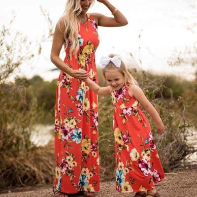 China High Breathable Size Mother And Daughter Matching Bohemian Sleeveless Red Casual Dress for sale