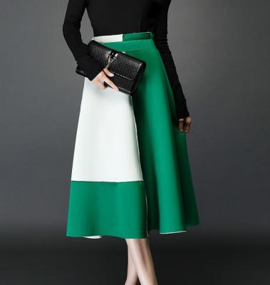 China Green And White Skirt Ladies Plus Size Contrast Color Cotton Space A Line Long Skirts For Autumn Winter for sale