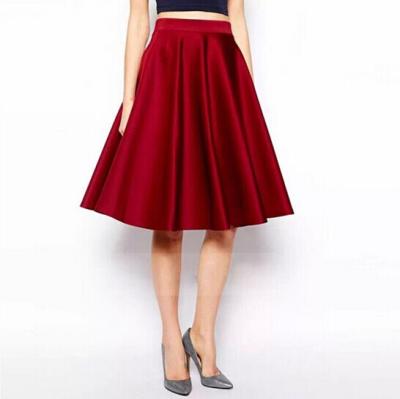 China Comfortable 100% Polyester Red Color Satin Dress Pleated Long Skirts for sale