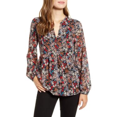 China Euro Style Breathable Best Selling Ladies Flower Printed Vintage Blouse Tops for sale