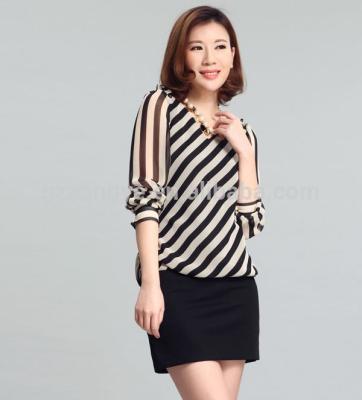 China Black Striped Chiffon Anti-pilling Long Sleeve Blouse Women Shirt Model 2017 for sale