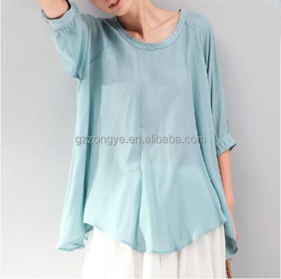 China Anti-pilling latest fashion lady blouse and asymmetrical top half sleeve woman blouse for sale