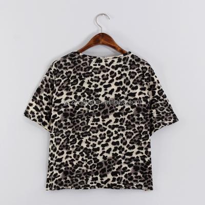 China Anti-pilling short sleeve leopard print style blouse for middle aged woman for sale