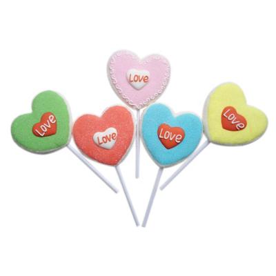 China Natural Hot Sell Fruity Lover Shaped Marshmallow Lollipops Mallow Pop For Valentine for sale