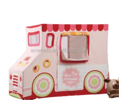 China Unique 100% Cotton Canvas Ice Cream Pink Fabric Eco-friendly Kids Play Flat House Kids Tent for sale