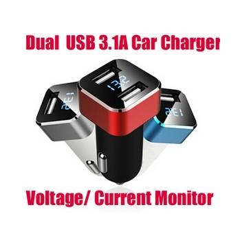 中国 普遍的な二重 USB 車の充電器のアダプター 5V 3.1A の 2 港は電圧現在のモニター車の電圧表示を出力しました 販売のため