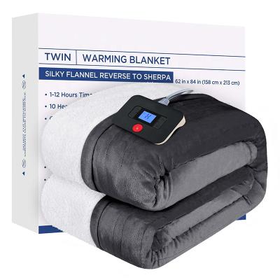 China Therapy Machine Twin 62x84 Size 1 to 12 Hours Heating Settings Flannel Reversible Electric Heated Sherpa Blanket Washable for sale