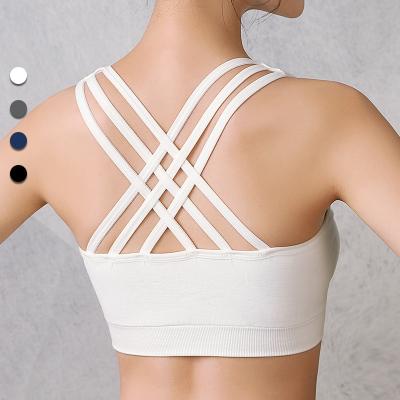 China High-impact Beauty Sports Bra Back Straps Sujetador Deportivo Fitness Gym Breathable Seamless Crossover Yoga Bra For Women for sale