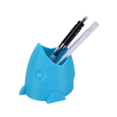 China Brand New Eco-friendly Cute Fish School Office Plastic Pencil Pen Holder Wood Head Organizer for sale