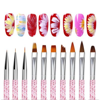 China Convenient 10pc Gel Nail Flower High Quality Pink UV Paint Brush Pen Design Nails Liner Brushes for sale