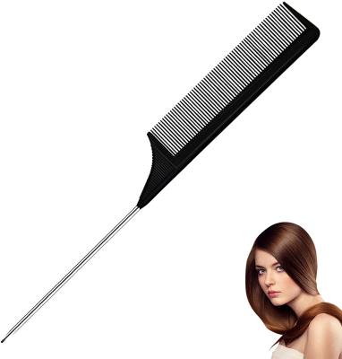 China New Durable Black Anti-static End-tooth Comb Metal Pin Hairdressing Comb Hair Styling Beauty Tools for sale