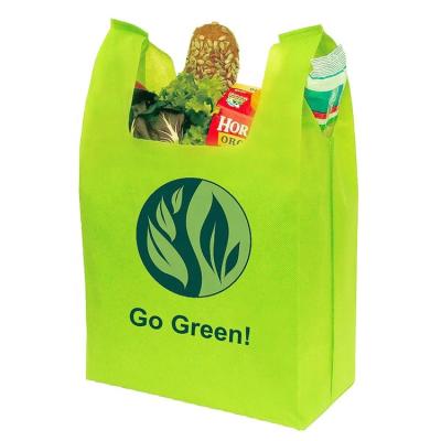 China Eco-friendly colorful logo printed supermarket 40 gsm eco u cut non woven t-shirt vest bag for sale