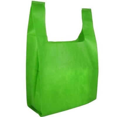 China Eco-friendly 30gsm custom printing with logo W cut u cut t-shirt vest woven fabric package shopping bag non for supermarket grocery store for sale