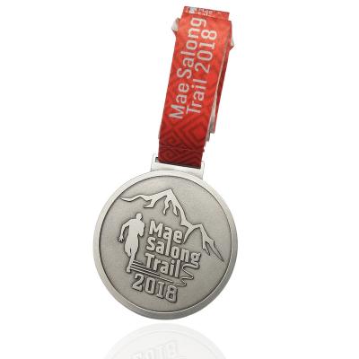 China Custom North America High Quality Athletics Award White Gold Marathon Sports Metal Running Medal and Ribbon for sale