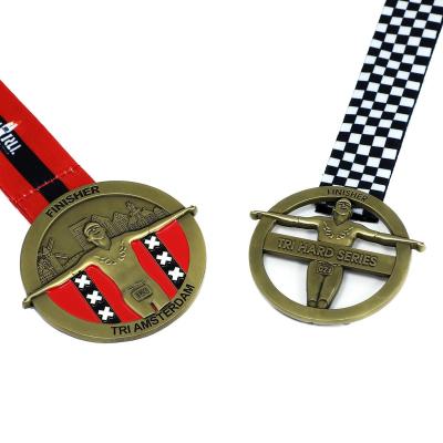 China North America Manufacturer Custom Cheap Price 3D Marathon Sport Medal With Ribbon for sale