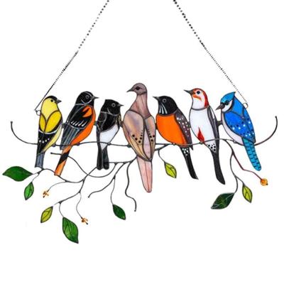 China Other Mini Stained Bird Glass Window Acrylic Hanging Wall Hanging Colored Scandinavian Decor Birds Decor Room Accessories Word for sale