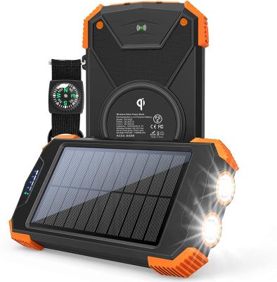 China Solar Panel Charging Dropshipping Solar Power Bank, Portable External Qi C Charger 10,000mAh Battery Pack Type Input Dual Left Flashlight, Compass for sale