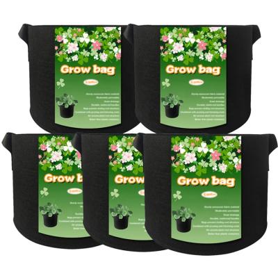 China 5 Gallon Reuseable 1-400Gallon 5-Pack Grow Bags Plant Heavy Duty Thickened Nonwoven Fabric Pots With Handles for sale