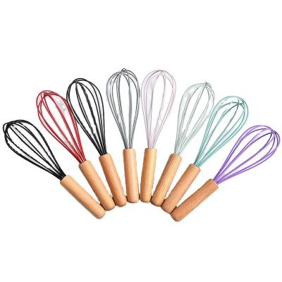 China New Design Colorful ABS+304 Stainless Steel Food Grade Silicone Egg Beater Egg Beater With Wooden Handle for sale