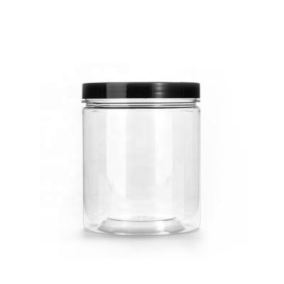 China Food Round 750ml Plastic Jar With Black Caps Straight Sided Jars With Lined Caps Food Grade Air Tight-galley Canisters for sale