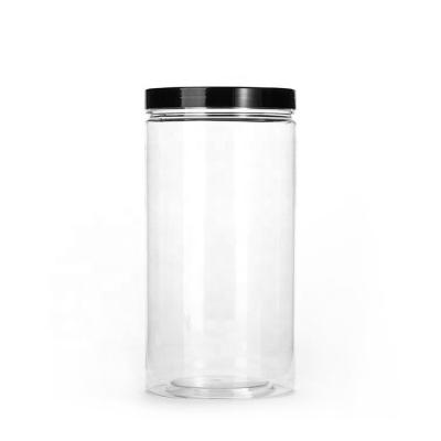 China 43oz Plastic Food Clear Jars With Smooth Black Lids Say Off BPA Free Food Lipstick Safe for sale