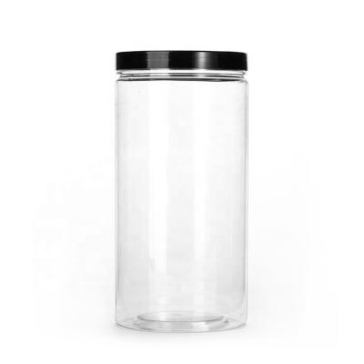 China Plastic Clear 45oz Food PET Seal Jar , Wide Open Straight Round Storage Jar For Kitchen for sale