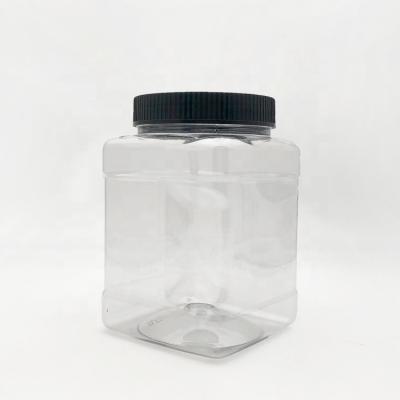 China Food 32 oz Square Clear Plastic Easy-Handle Rectangular Canisters w/Black Lids for sale