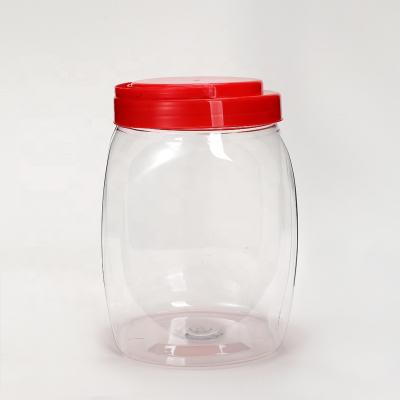 China 2L 2300ml Large Plastic Food Jar With Lid Square Jar For Peanut Candy Cookies for sale