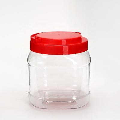 China 1400ml Plastic Food Jar Empty Plastic Cylinder Screw Lid Square PET Jar For Candy for sale