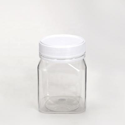 China 200ml Plastic Food Square Canning Jars Pet Wide Cap Safety Mouth Aluminum Lid for sale