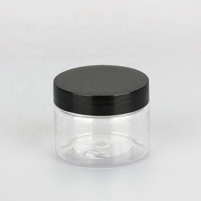 China 1.5oz Cosmetic Plastic Clear Jar With Black Lid Hair Product Containers Cream Jar for sale