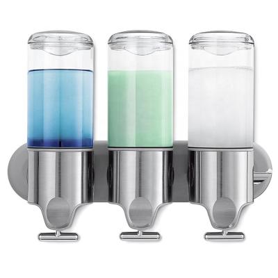 China ABS+stainless Steel Transparent Triple Wall Mount Liquid Soap Dispenser Hand Hotel Soap Dispenser for sale