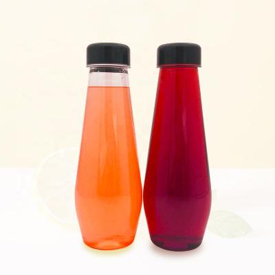 China Creative Clear Disposable Round Juice Pet Fruit Beverage 12oz Beverage Bottle Plastic Screw Cap for sale