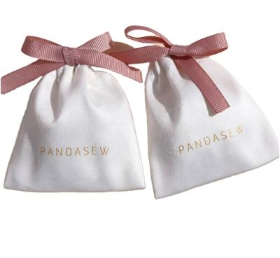 China Custom Personalized Floral Velvet Drawstring Pouch Gift Bags With Ribbon For Jewelry for sale