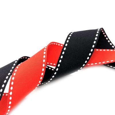 China BestPrice floral black 1inch wholesale red brown customize lillo stitched grosgrain saddle stitch black white ribbon for gift wrapping for sale