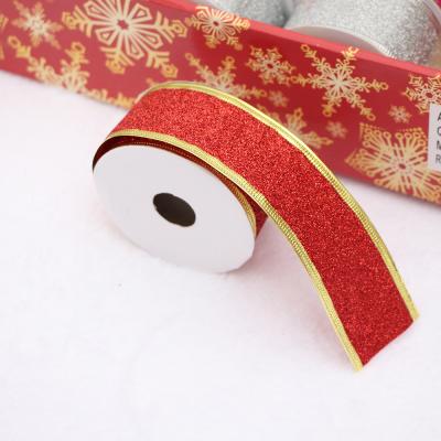 China BestPrice Metallic Factory Decorating Gold Christmas Chime Silver Green Red Glitter Wired Edge Ribbon for Christmas decoratiing for sale