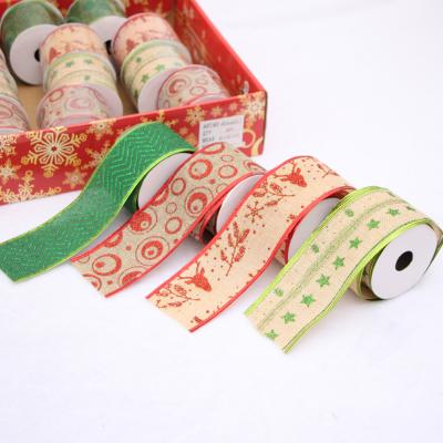 China Factory BestPrice Metallic Silver Gold Christmas Tree Burlap Edge Red Green Cable Outdoor Ribbon for Christmas for sale