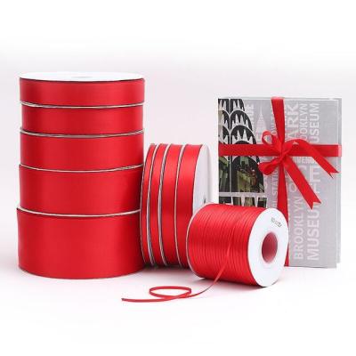 China Best Price Factory Wholesale Floral Customized 3mm-100mm Width Size Red Satin Ribbon For Gift Wrapping Wrapping Tied for sale