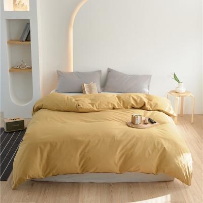 China Yellow 100% Cotton Duvet Cover Bedding Set Pillow Case Fitted Sheet for sale