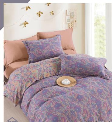 China 100% Washed Combed Cotton Color Weaving European Jacquard Duvet Cover Bed Sheet for sale