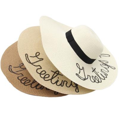 China Picture Collapsible Beach Hats For Women Embroidered Floppy Hats For Women Customized Straw Hats for sale