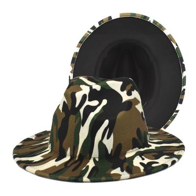 China New Plush Brim Fedora Hat Camouflage Women Men Unisex Wide Fedora Hat Wholesale Fashion Link Dye for sale