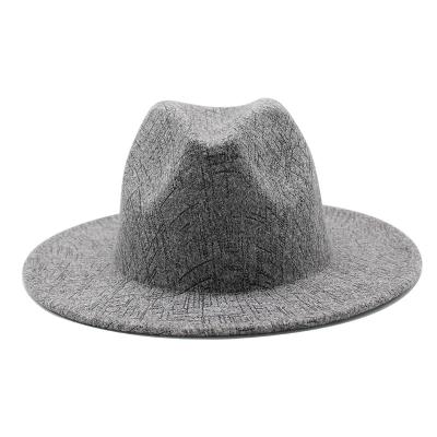 China Classic British Gentlemen Jazz Fedora Hat With Diagonal Stripes Wide Flat Brim Plush Fashion for sale