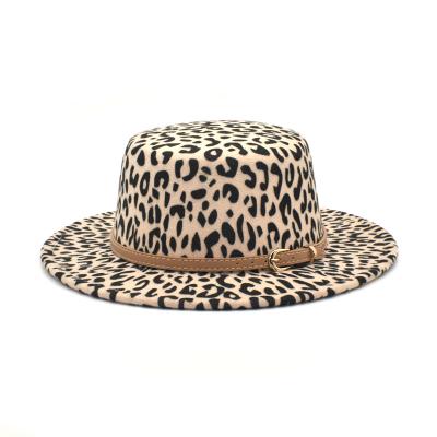 China 2020 Plush Men's And Women's Classic Wide Leopard Fedora Hat With Belt Buckle Panama Felt Fedora Hat for sale