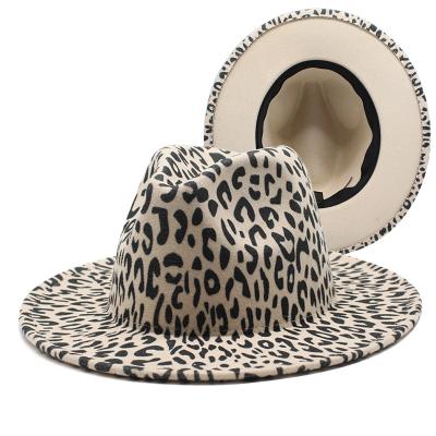 China 2020 Hot Selling Plush Unisex Wide Brim Felt Fedora Panama Hat Fashion Leopard Fedora Hat for sale