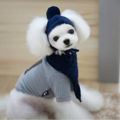 China Viable Winter Dog Hat Scarf Set Warm Logo Beanie With Holes For Ear Mini Pet Hat Custom Leather Knitted Pompom Pet for sale